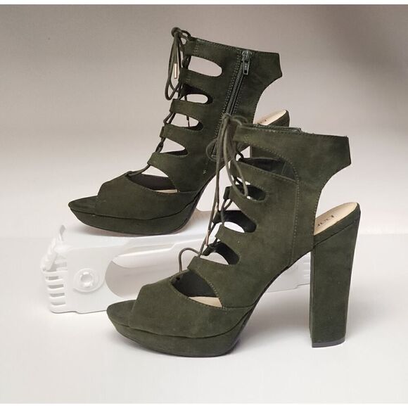 Bar III Women's Faux Suede Nelly Green Lace Up Platform Bootie Sandal Shoe 11M - Picture 8 of 15